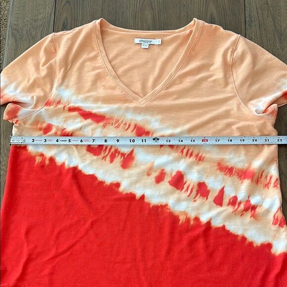 Chico's V-Neck Short Sleeve Top in Orange and Red - Picture 5 of 6